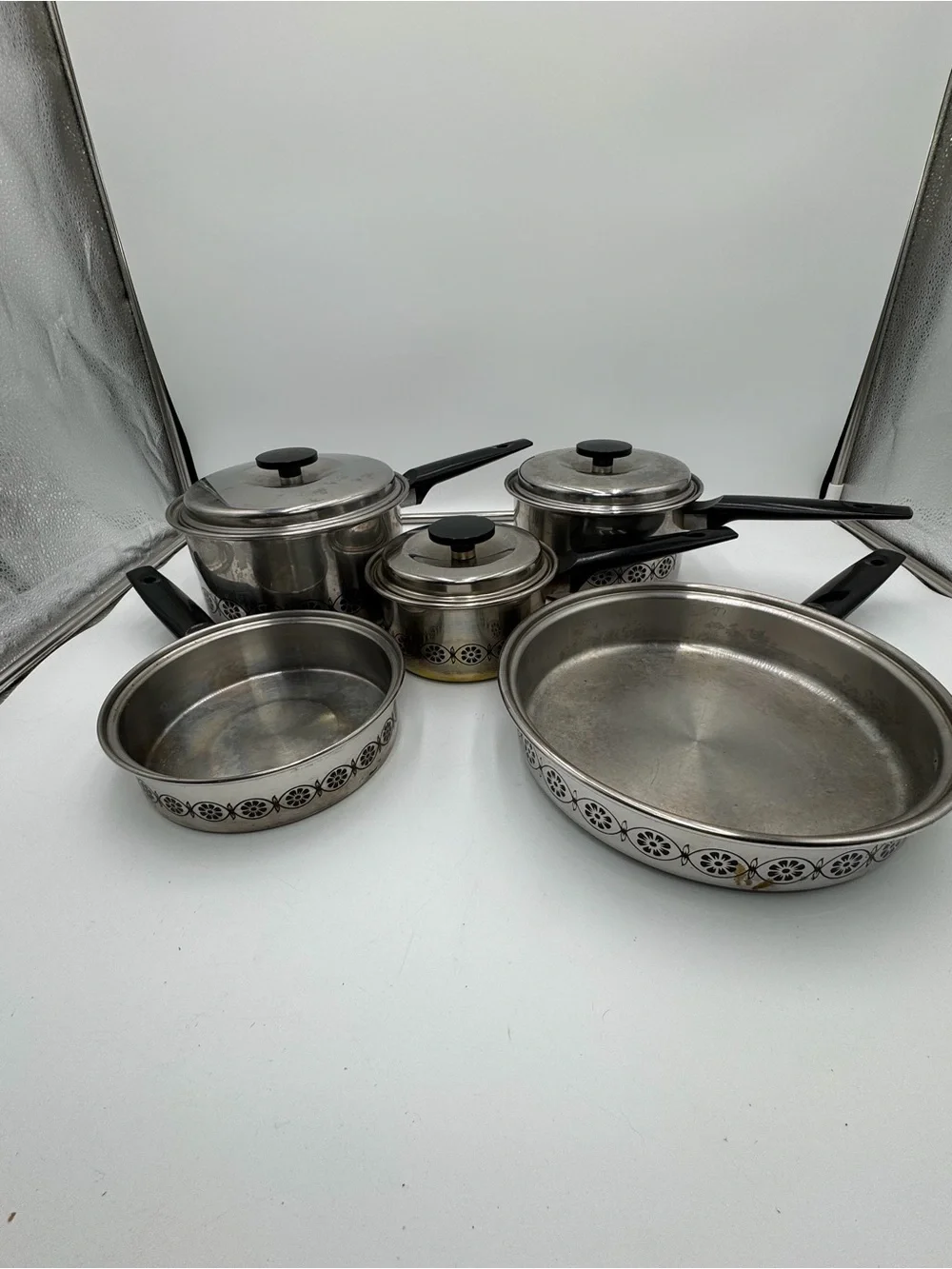 Vintage 1960s 1970s EKCO 3 Ply Stainless Steel Cookware Set 10 Pc Made USA
